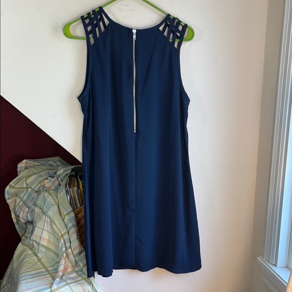 Elegant Navy Blue Sleeveless Dress L - Picture 3 of 6